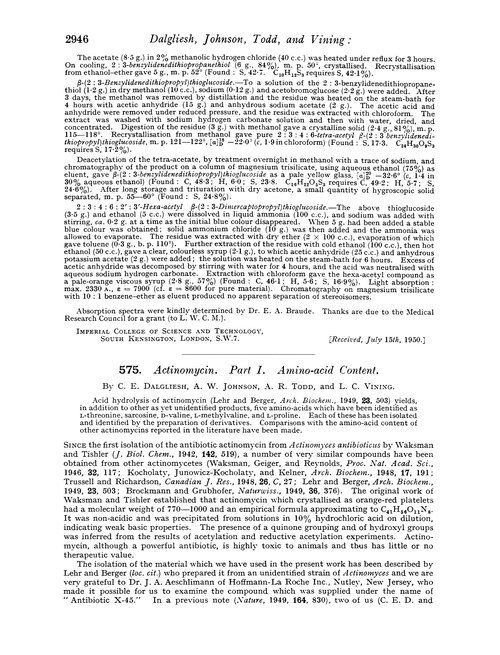 575. Actinomycin. Part I. Amino-acid content