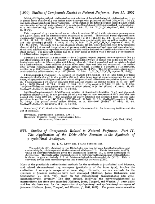 577. Studies of compounds related to natural perfumes. Part II. The application of the Diels–Alder reaction to the synthesis of β-cyclocitral analogues