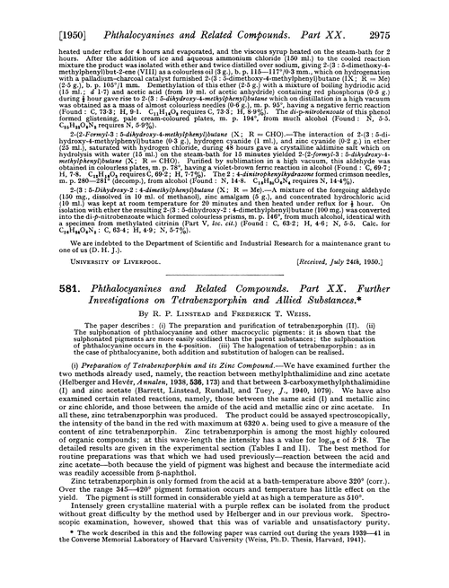 581. Phthalocyanines and related compounds. Part XX. Further investigations on tetrabenzporphin and allied substances