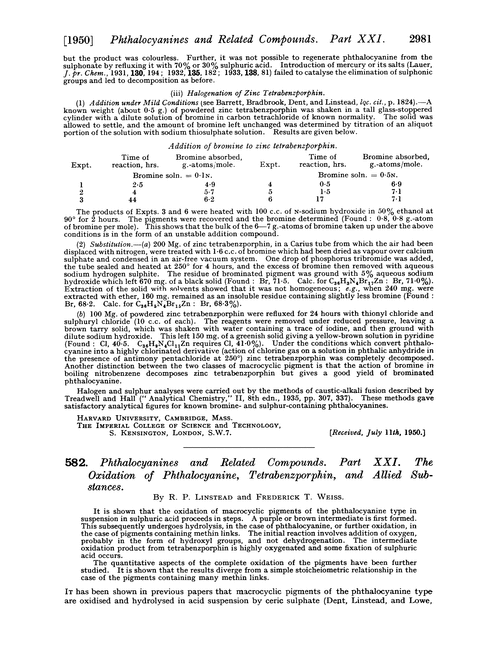 582. Phthalocyanines and related compounds. Part XXI. The oxidation of phthalocyanine, tetrabenzporphin, and allied substances