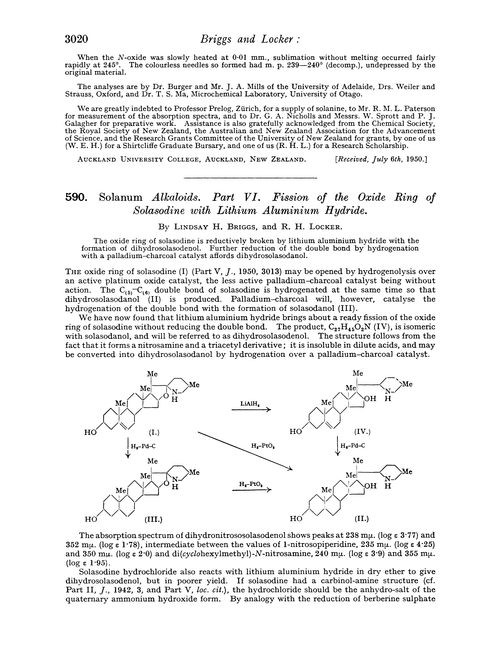 590. Solanum alkaloids. Part VI. Fission of the oxide ring of solasodine with lithium aluminium hydride