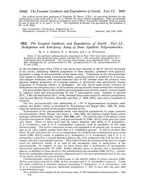 592. The enzymic synthesis and degradation of starch. Part IX. Methylation and end-group assay of some synthetic polysaccharides