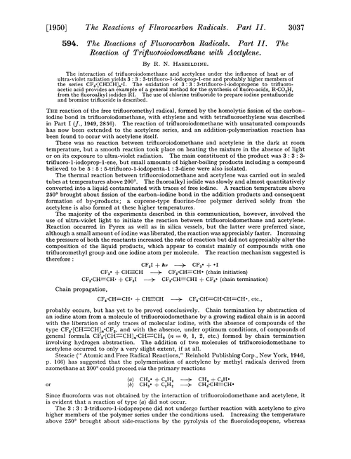 594. The reactions of fluorocarbon radicals. Part II. The reaction of trifluoroiodomethane with acetylene