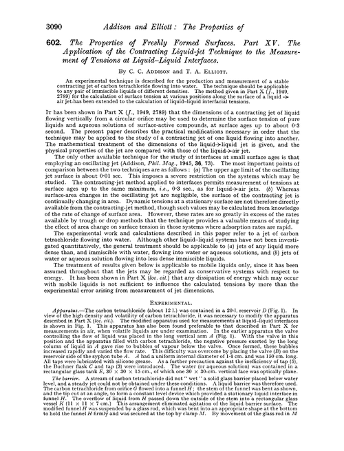 602. The properties of freshly formed surfaces. Part XV. The application of the contracting liquid-jet technique to the measurement of tensions at liquid–liquid interfaces