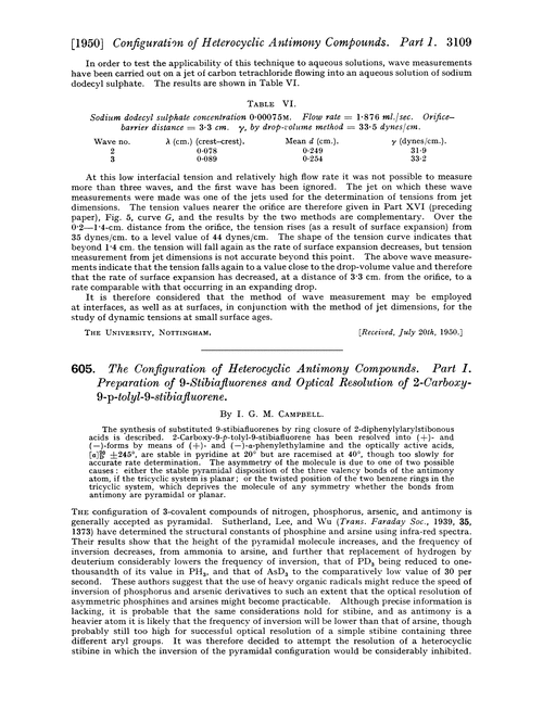 605. The configuration of heterocyclic antimony compounds. Part I. Preparation of 9-stibiafluorenes and optical resolution of 2-carboxy-9-p-tolyl-9-stibiafluorene