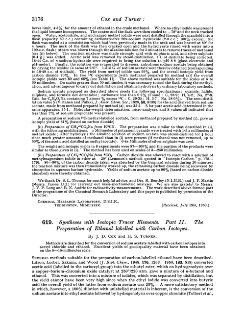 619. Syntheses with isotopic tracer elements. Part II. The preparation of ethanol labelled with carbon isotopes