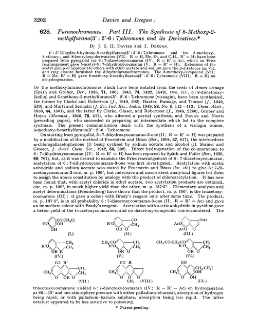 625. Furanochromones. Part III. The synthesis of 8-methoxy-2-methylfurano(3′ : 2′–6 : 7)chromone and its derivatives