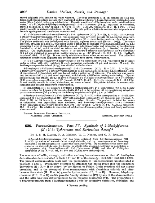 626. Furanochromones. Part IV. Synthesis of 2-methylfurano-(3′ : 2′–6 : 7)chromone and derivatives thereof