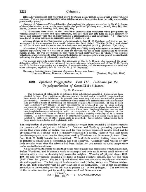 629. Synthetic polypeptides. Part III. Initiators for the co-polymerisation of oxazolid-2 : 5-diones