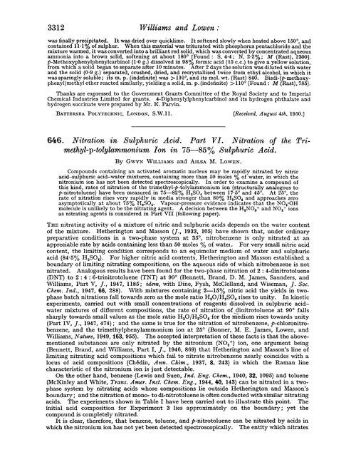 646. Nitration in sulphuric acid. Part VI. Nitration of the trimethyl-p-tolylammonium ion in 75–85% sulphuric acid