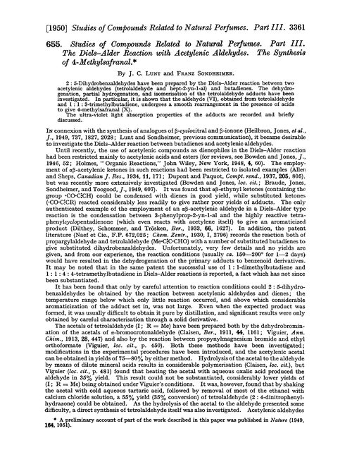 655. Studies of compounds related to natural perfumes. Part III. The Diels–Alder reaction with acetylenic aldehydes. The synthesis of 4-methylsafranal