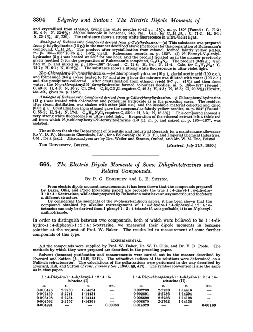 664. The electric dipole moments of some dihydrotetrazines and related compounds