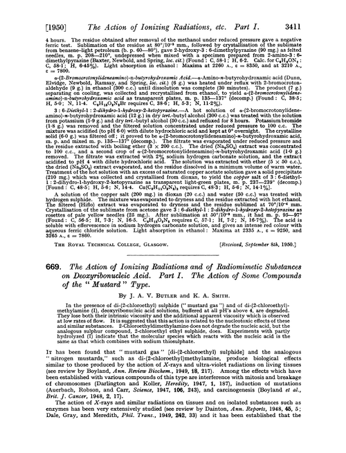 669. The action of ionizing radiations and of radiomimetic substances on deoxyribonucleic acid. Part I. The action of some compounds of the “mustard” type