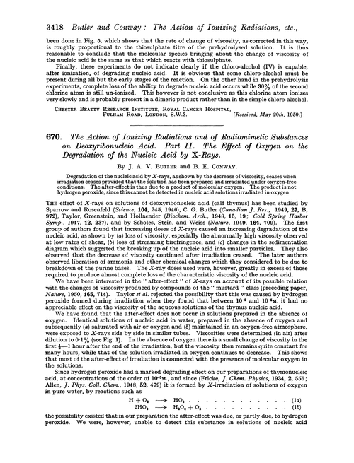 670. The action of ionizing radiations and of radiomimetic substances on deoxyribonucleic acid. Part II. The effect of oxygen on the degradation of the nucleic acid by X-rays