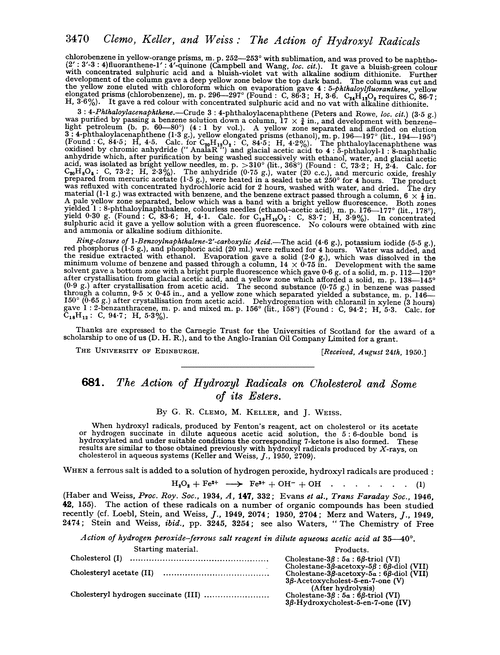 681. The action of hydroxyl radicals on cholesterol and some of its esters