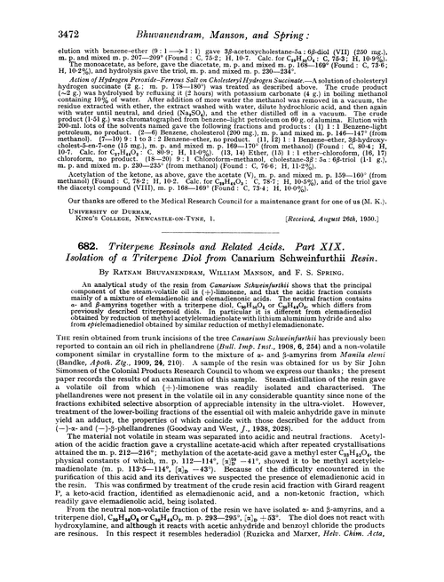 682. Triterpene resinols and related acids. Part XIX. Isolation of a triterpene diol from Canarium Schweinfurthii resin