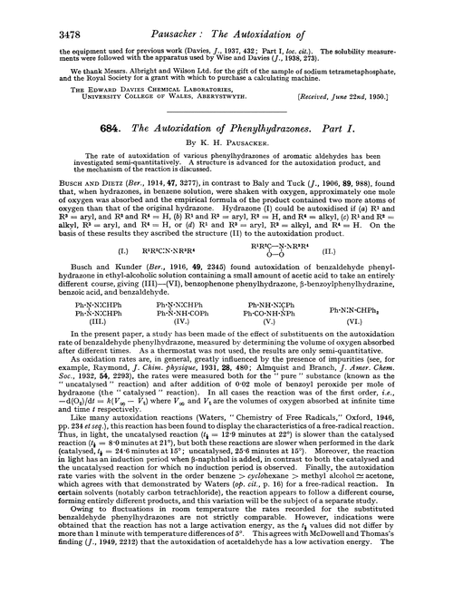 684. The autoxidation of phenylhydrazones. Part I