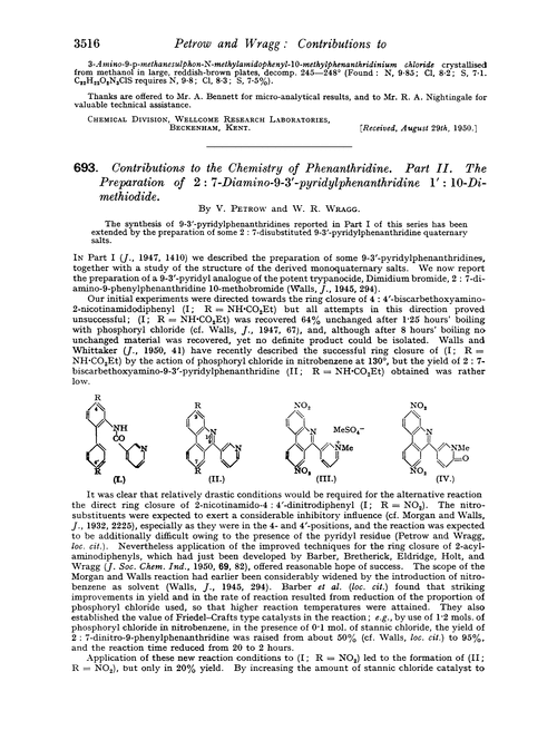 693. Contributions to the chemistry of phenanthridine. Part II. The preparation of 2 : 7-diamino-9–3′-pyridylphenanthridine 1′ : 10-dimethiodide