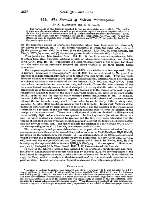 696. The formula of sodium paratungstate