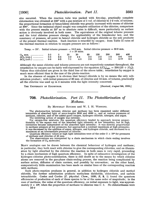 708. Photochlorination. Part II. The photochlorination of methane