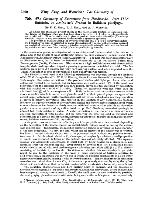 709. The chemistry of extractives from hardwoods. Part III. Baikiain, an amino-acid present in Baikiaea plurijuga