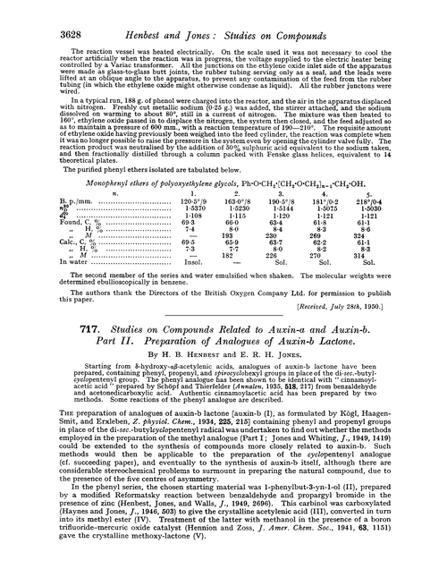 717. Studies on compounds related to auxin-a and auxin-b. Part II. Preparation of analogues of auxin-b lactone