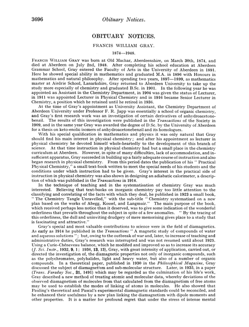 Obituary notices: Francis William Gray, 1874–1948; John Scott Lumsden, 1867–1950