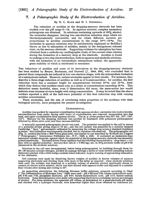 7. A polarographic study of the electroreduction of acridine