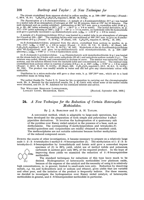 24. A new technique for the reduction of certain heterocyclic methiodides