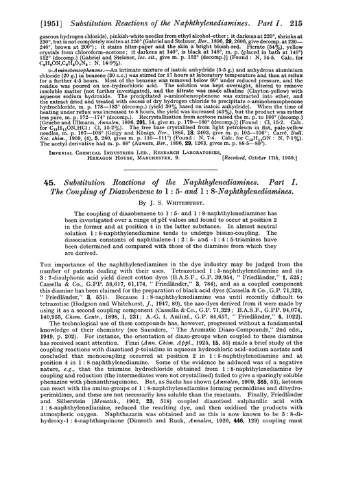 45. Substitution reactions of the naphthylenediamines. Part I. The coupling of diazobenzene to 1 : 5- and 1 : 8-naphthylenediamines