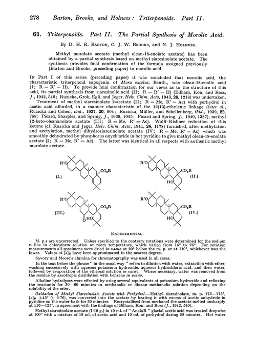 61. Triterpenoids. Part II. The partial synthesis of morolic acid