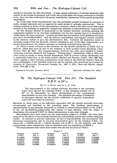 71. The hydrogen–calomel cell. Part III. The standard E.M.F. at 25° c