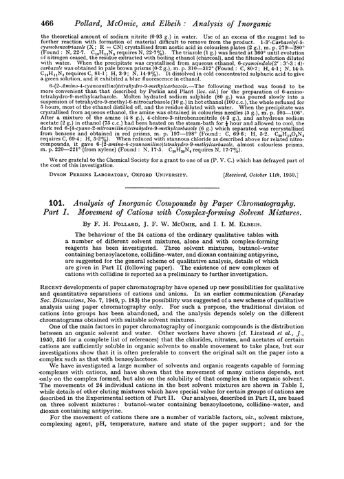 101. Analysis of inorganic compounds by paper chromatography. Part I. Movement of cations with complex-forming solvent mixtures