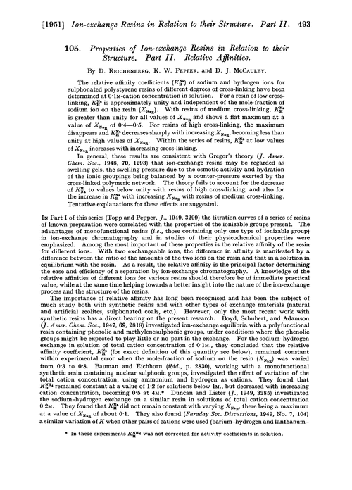 105. Properties of ion-exchange resins in relation to their structure. Part II. Relative affinties