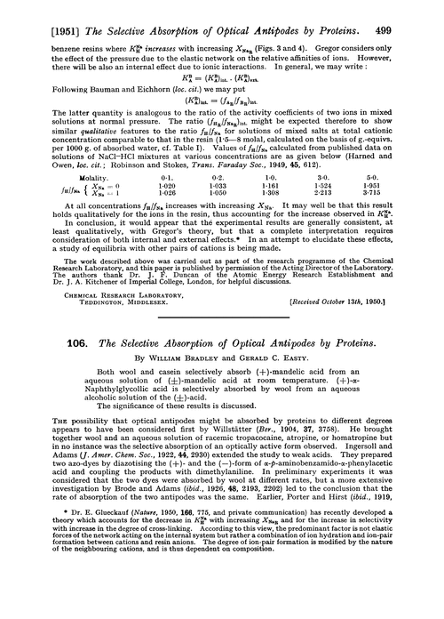 106. The selective absorption of optical antipodes by proteins