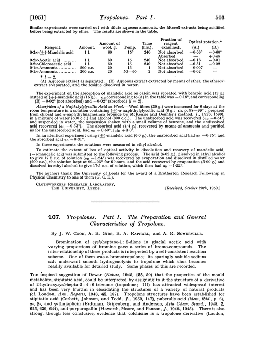 107. Tropolones. Part I. The preparation and general characteristics of tropolone