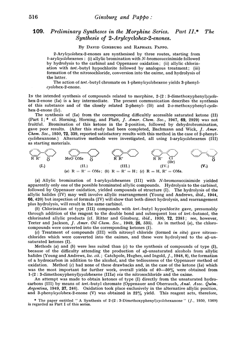 109. Preliminary syntheses in the morphine series. Part II. The synthesis of 2-arylcyclohex-2-enones