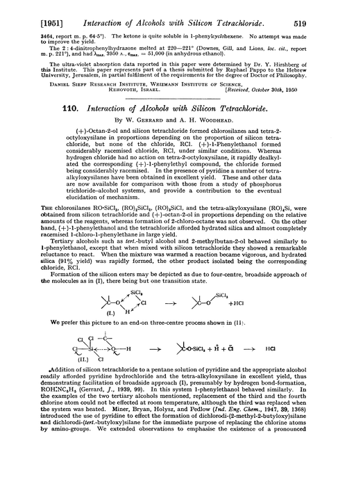 110. Interaction of alcohols with silicon tetrachloride