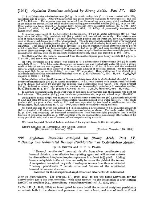 112. Acylation reactions catalysed by strong acids. Part IV. “Benzoyl and substituted benzoyl perchlorates” as C-aroylating agents