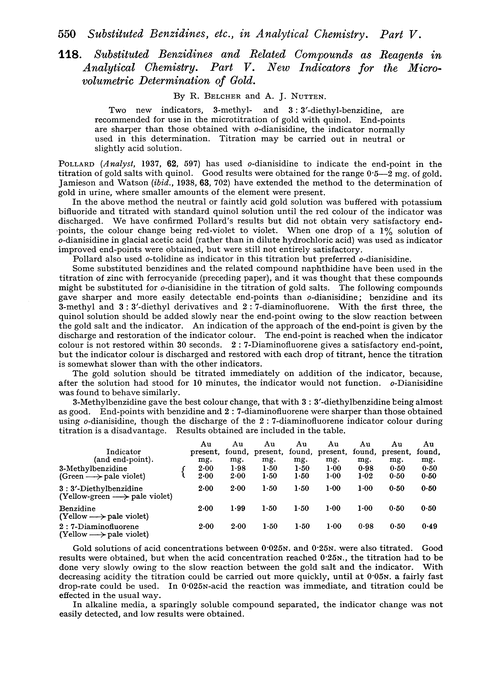 118. Substituted benzidines and related compounds as reagents in Analytical Chemistry. Part V. New indicators for the microvolumetric determination of gold