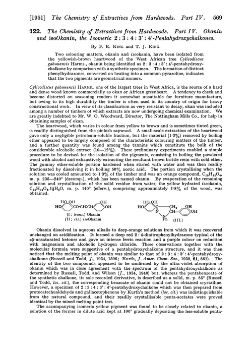 122. The chemistry of extractives from hardwoods. Part IV. Okanin and isookanin, the isomeric 2 : 3 : 4 : 3′ : 4′-pentahydroxychalkones