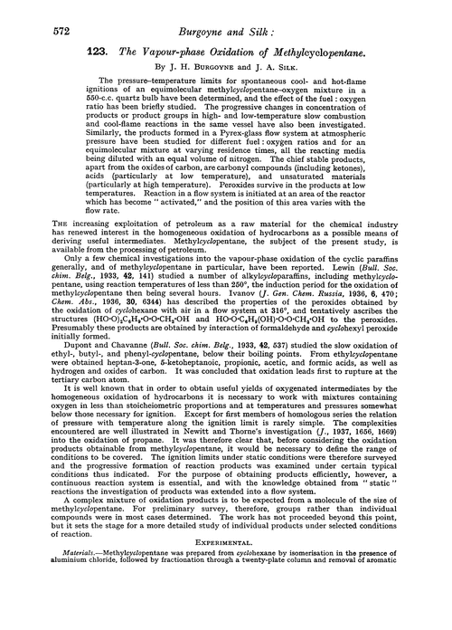 123. The vapour-phase oxidation of methylcyclopentane