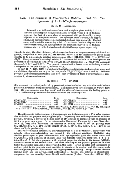 125. The reactions of fluorocarbon radicals. Part IV. The synthesis of 3 : 3 : 3-trifluoropropyne