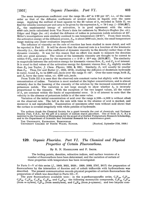 129. Organic fluorides. Part VI. The chemical and physical properties of certain fluorocarbons