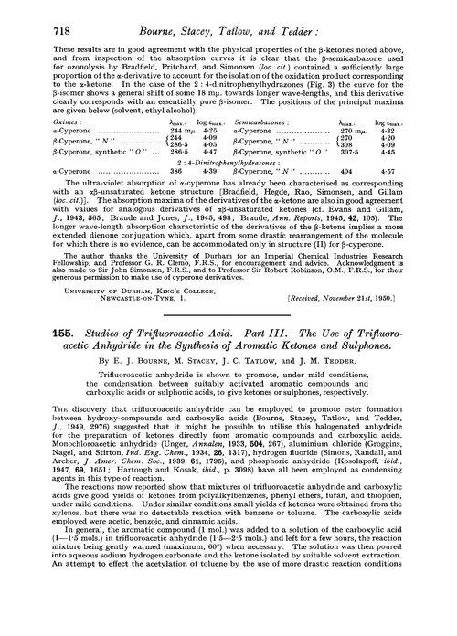 155. Studies of trifluoroacetic acid. Part III. The use of trifluoroacetic anhydride in the synthesis of aromatic ketones and sulphones