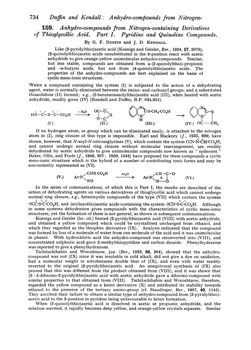 159. Anhydro-compounds from nitrogen-containing derivatives of thioglycollic acid. Part I. Pyridine and quinoline compounds