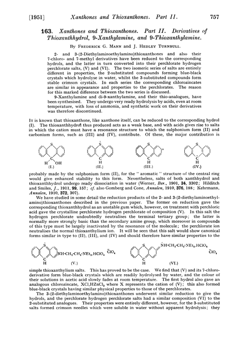 163. Xanthones and thioxanthones. Part II. Derivatives of thioxanthhydrol, 9-xanthylamine, and 9-thioxanthylamine