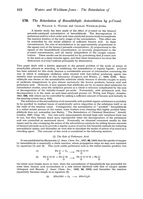 178. The retardation of benzaldehyde autoxidation by p-cresol