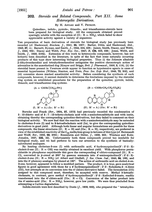 202. Steroids and related compounds. Part XII. Some heterocyclic derivatives