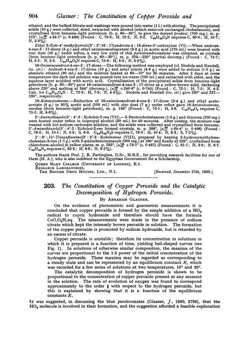 203. The constitution of copper peroxide and the catalytic decomposition of hydrogen peroxide